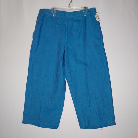 Sigrid Olsen Vtg Linen Capris Womens 12P Blue Woven Pocket Zipper 90's Y2K - Picture 1 of 10